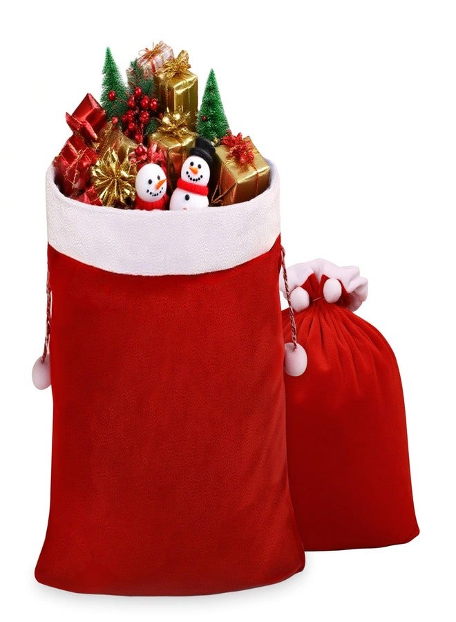 GlyinnHe 2pcs Christmas Velvet Santa Bags with Drawstring, Red Santa Gift Bags Large Christmas Gift Sack for Xmas Present Party Supply Costume Holiday Wrapping，2 Sizes - Image 1